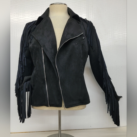 **SOLD***Poison Rock Band Fringe Moto Jacket Upcycled - Picture 9 of 10